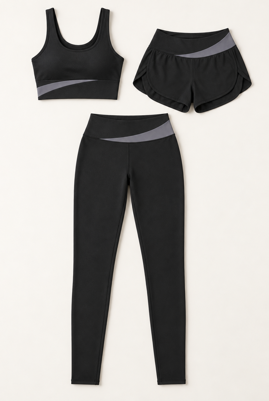 Contour 3-Piece Set Shadow Black with Stone Grey flat lay