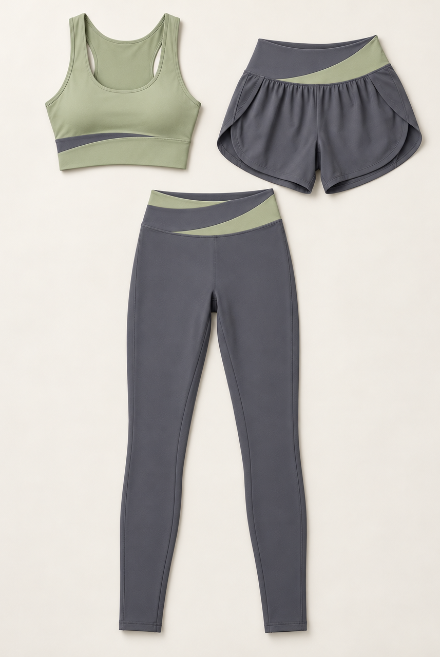 Contour 3-Piece Set Sage Green with Grey flat lay