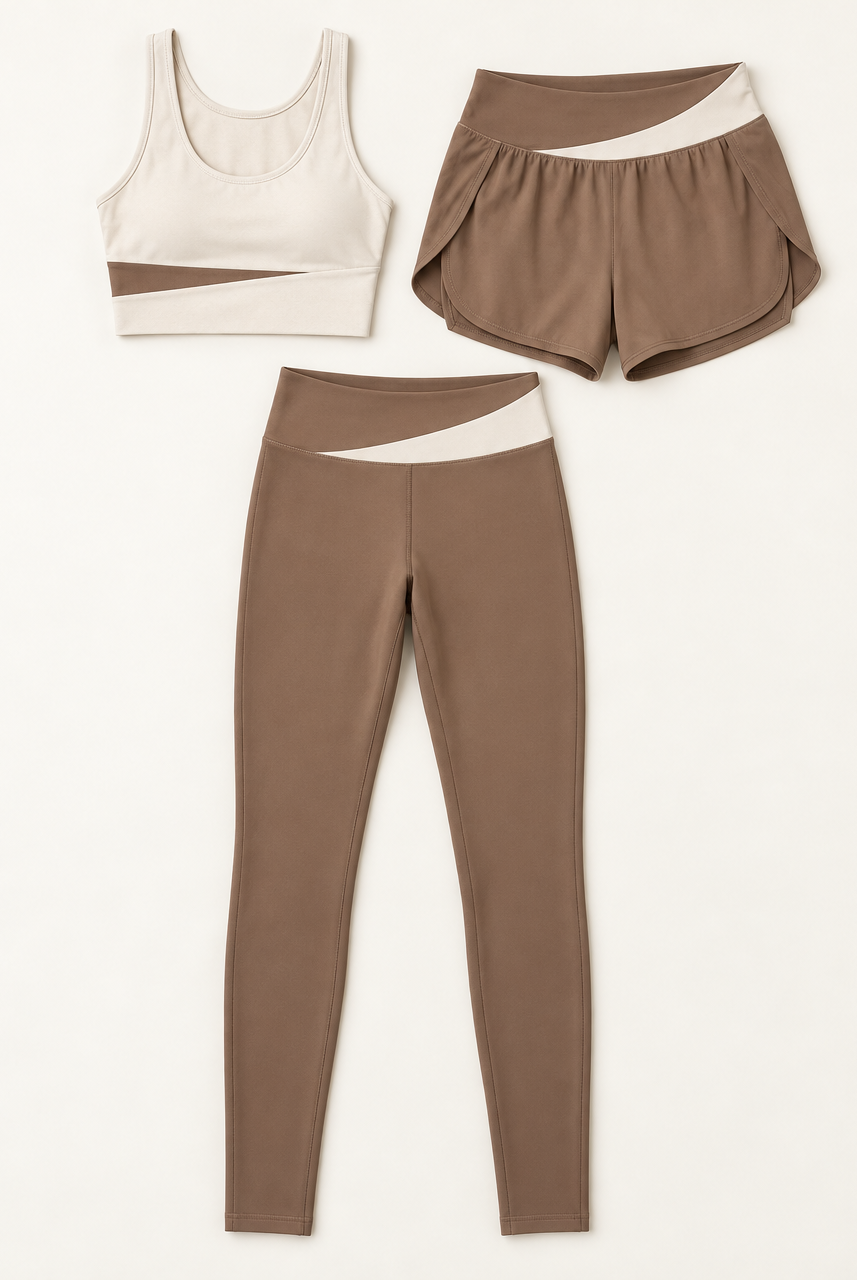Contour 3-Piece Set Mocha with Oat flat lay