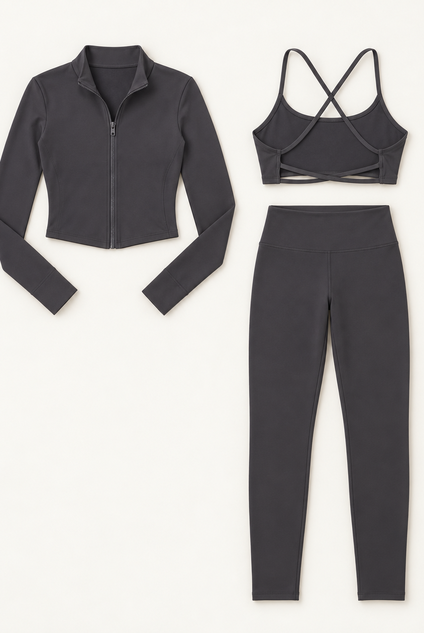 Core 3-Piece Set Charcoal Grey flat lay