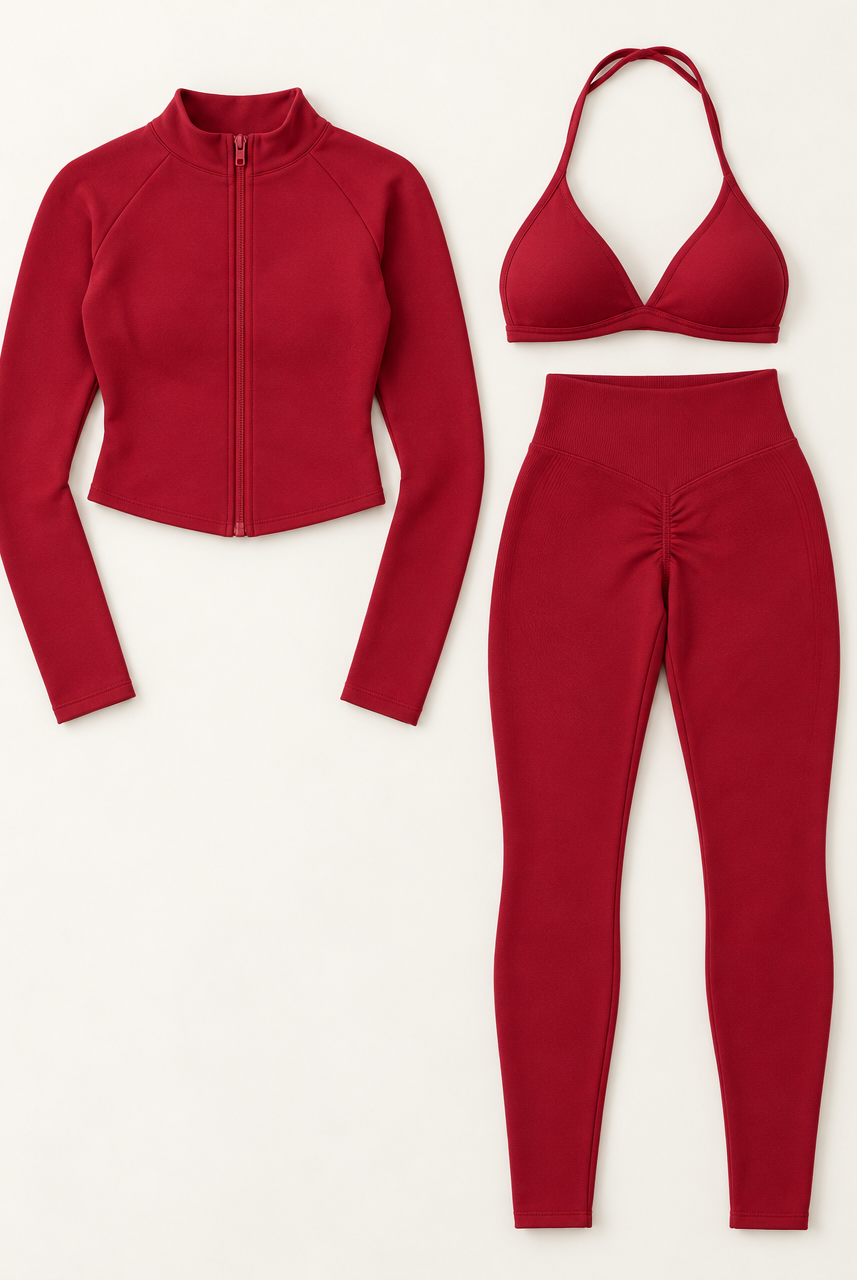 SuperSculpt 3-Piece Set Cherry Red flat lay