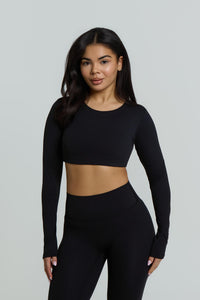 Core Cropped Long Sleeve Top | Shadow Black - SALE