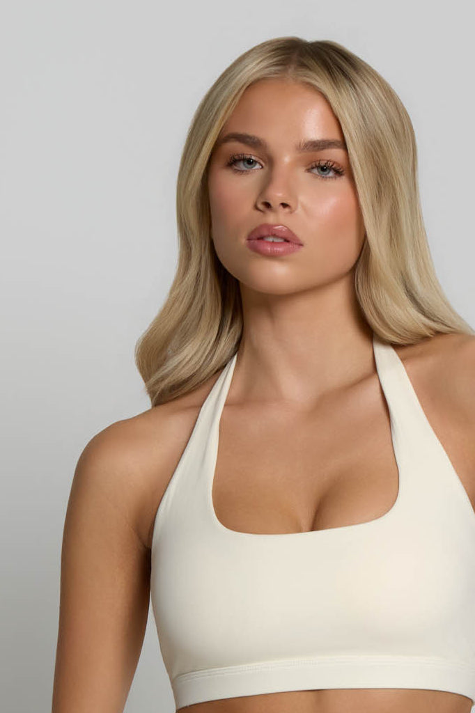 Halter Sports Bra - Ivory White