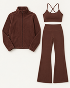 core-bra-flares-fleece-set-espresso flat lay