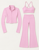 core-bra-flares-zip-up-jacket-set-blush-pink flat lay