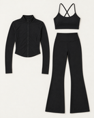 core-bra-flares-zip-up-jacket-set-shadow-black flat lay