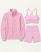 core-bra-shorts-fleece-set-blush-pink flat lay