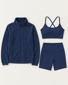 core-bra-shorts-fleece-set-navy-blue flat lay