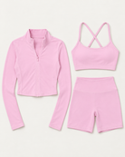 core-bra-shorts-zip-up-jacket-set-blush-pink flat lay
