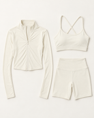core-bra-shorts-zip-up-jacket-set-ivory-white flat lay