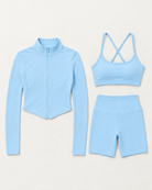core-bra-shorts-zip-up-jacket-set-sky-blue flat lay