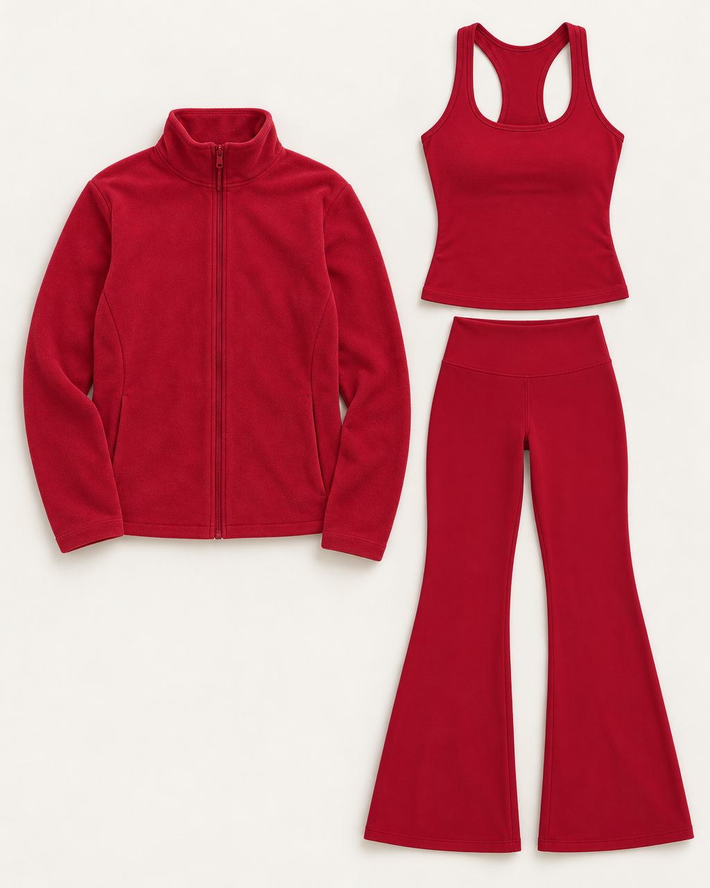 core-tank-flares-fleece-set-cherry-red flat lay