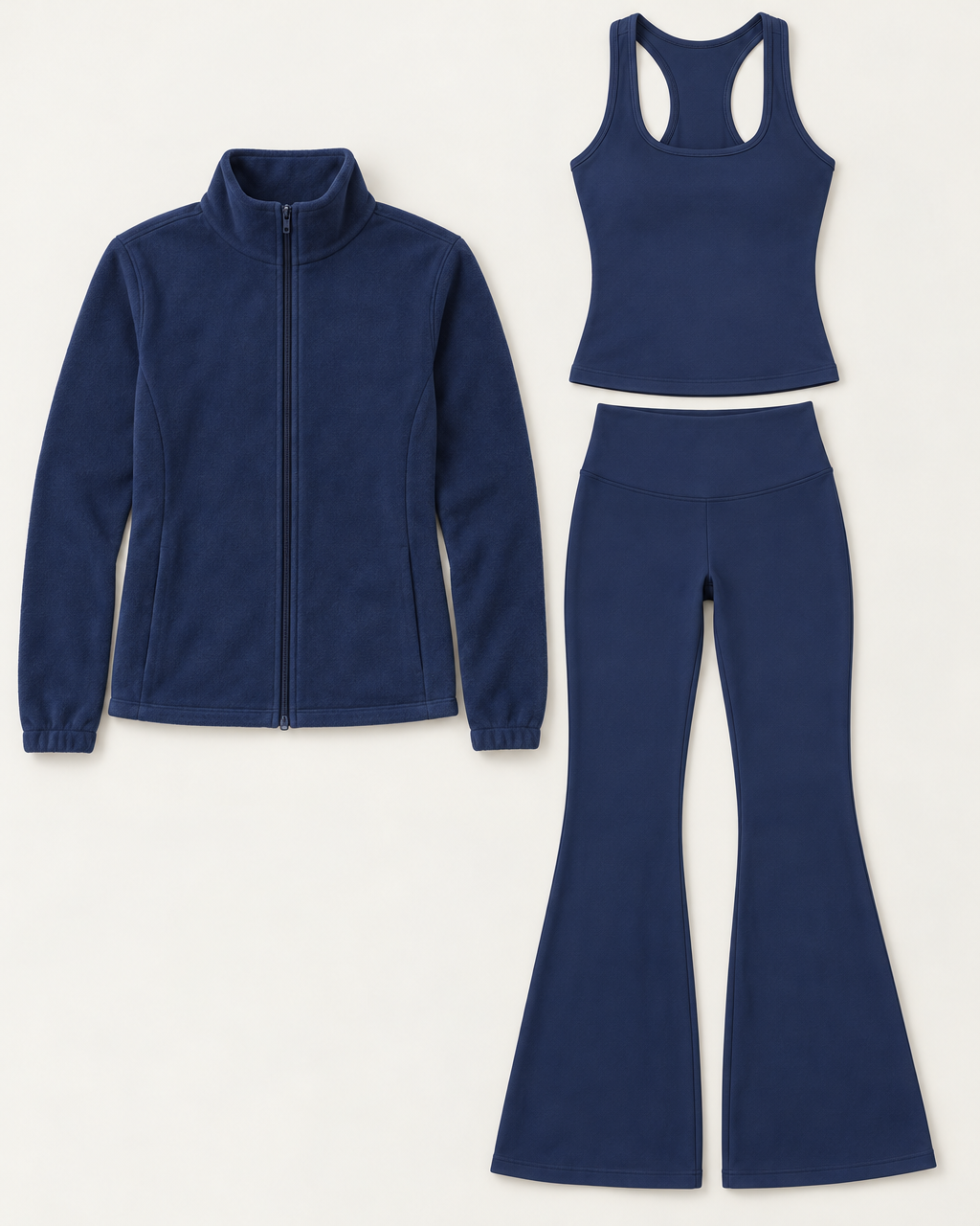 core-tank-flares-fleece-set-navy-blue flat lay