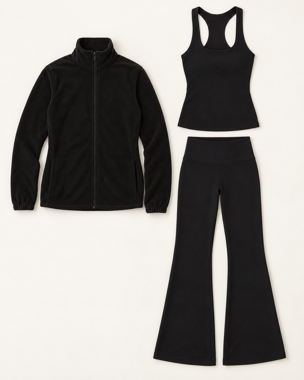 core-tank-flares-fleece-set-shadow-black flat lay