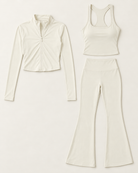 core-tank-flares-zip-up-jacket-set-ivory-white flat lay