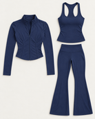 core-tank-flares-zip-up-jacket-set-navy-blue flat lay