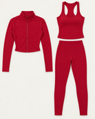 core-tank-leggings-zip-up-jacket-set-cherry-red flat lay