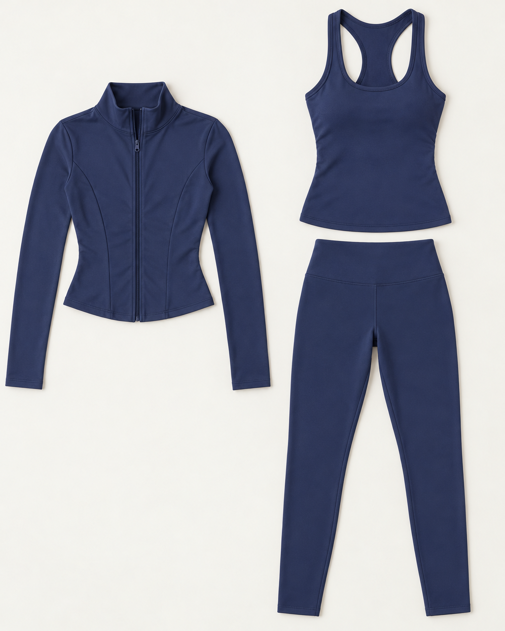 core-tank-leggings-zip-up-jacket-set-navy-blue flat lay