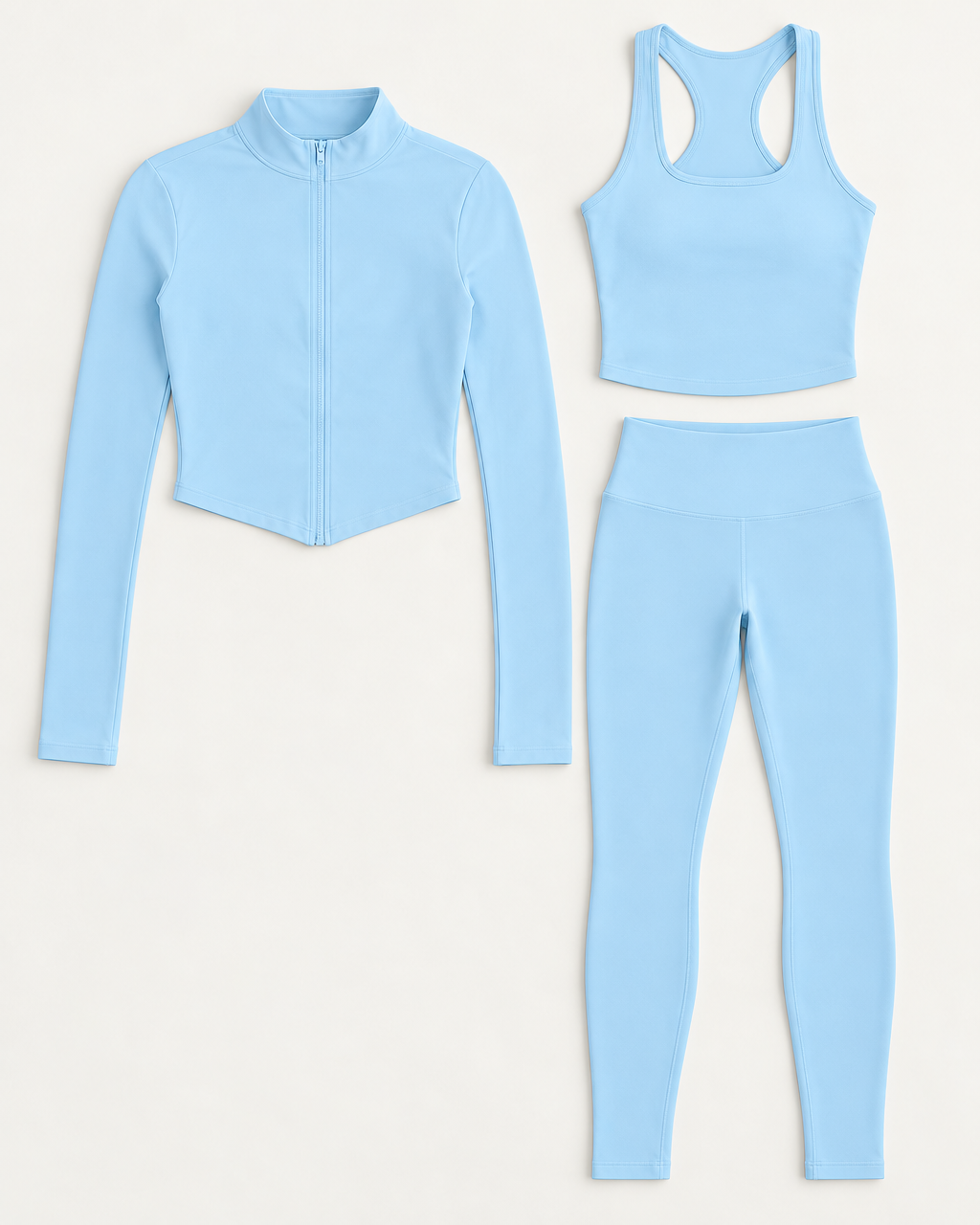 core-tank-leggings-zip-up-jacket-set-sky-blue flat lay