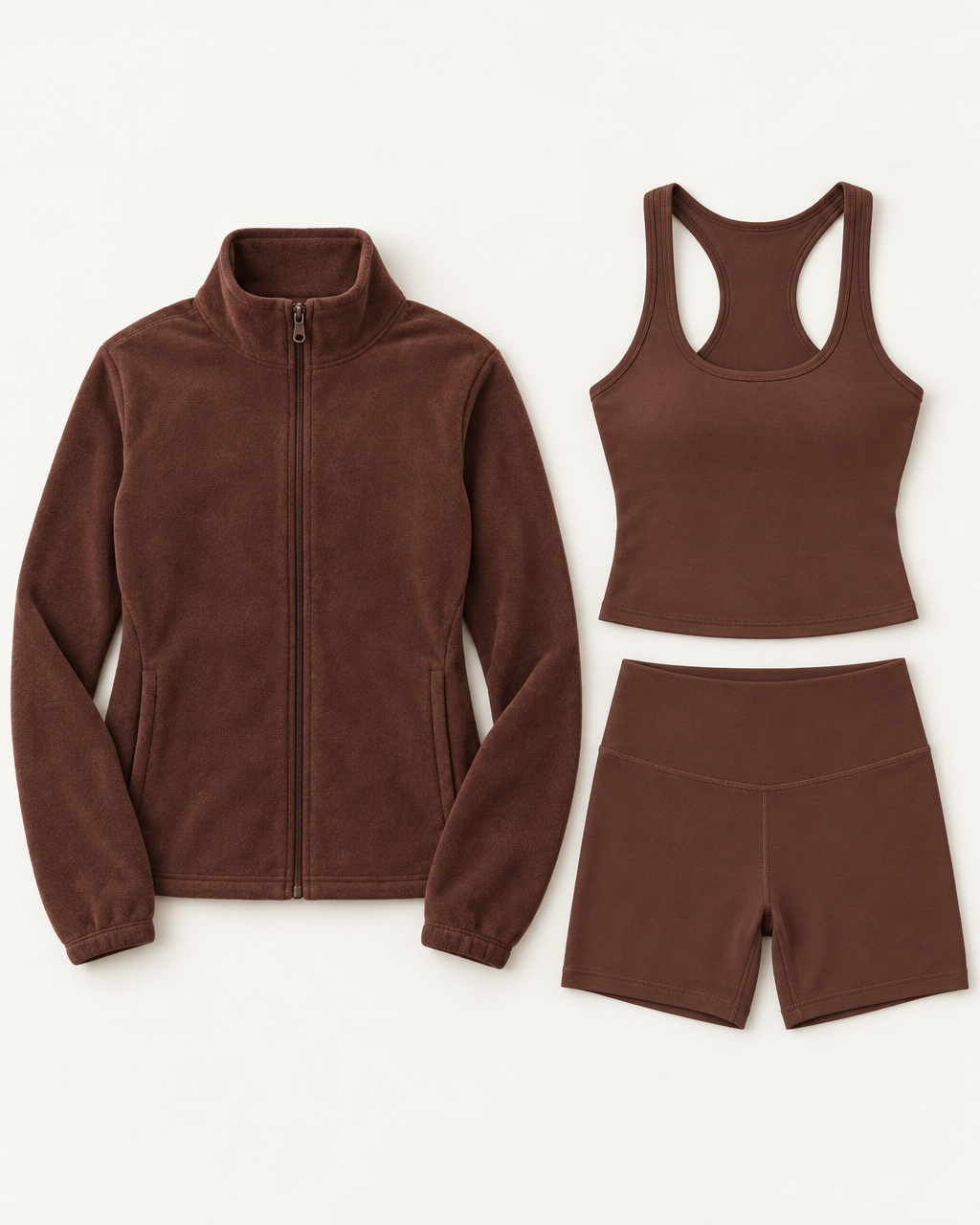 core-tank-shorts-fleece-set-espresso flat lay