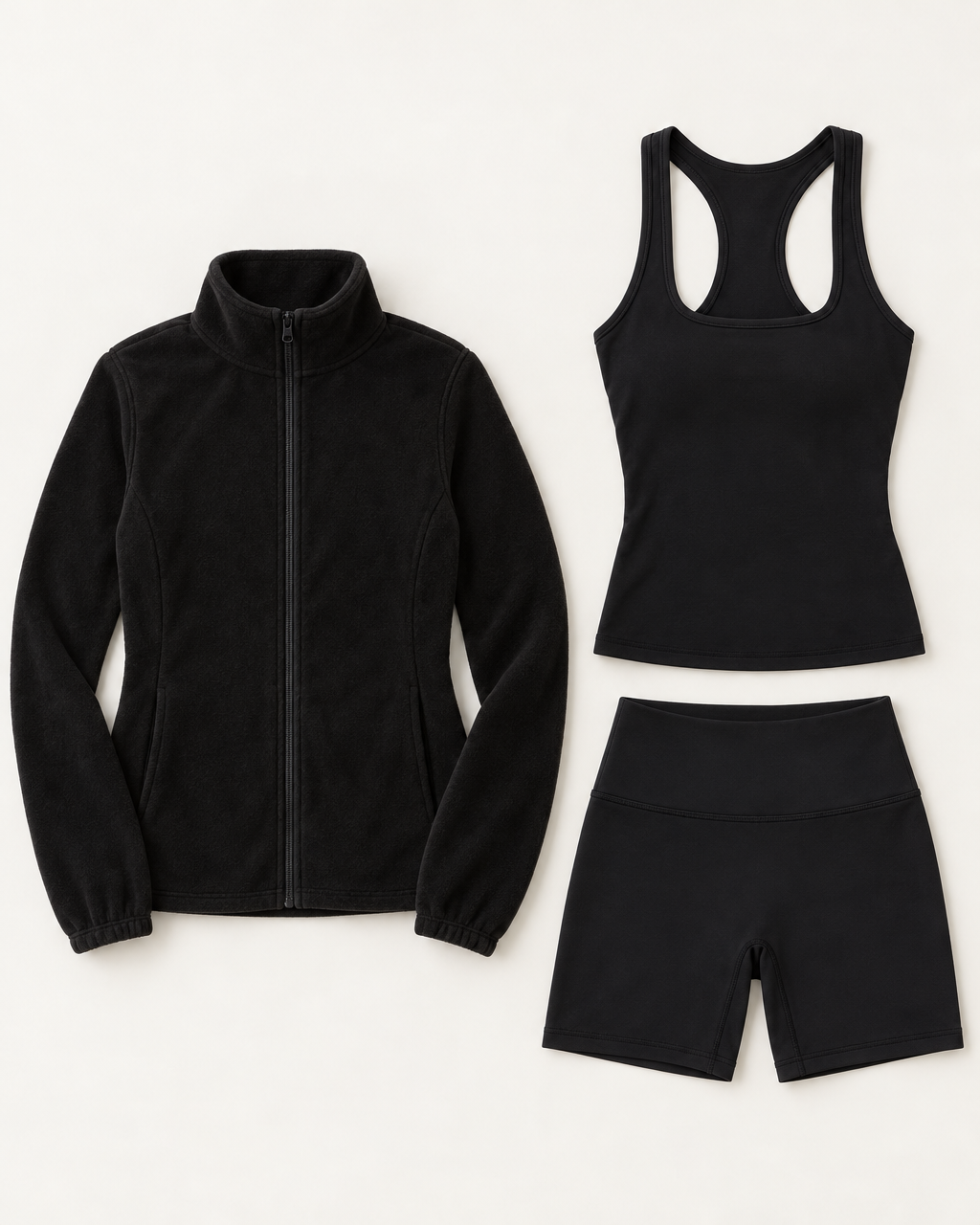 core-tank-shorts-fleece-set-shadow-black flat lay