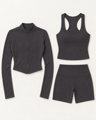 core-tank-shorts-zip-up-jacket-set-charcoal-grey flat lay