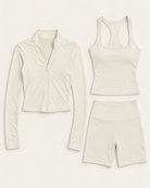 core-tank-shorts-zip-up-jacket-set-ivory-white flat lay