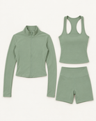core-tank-shorts-zip-up-jacket-set-matcha-green flat lay