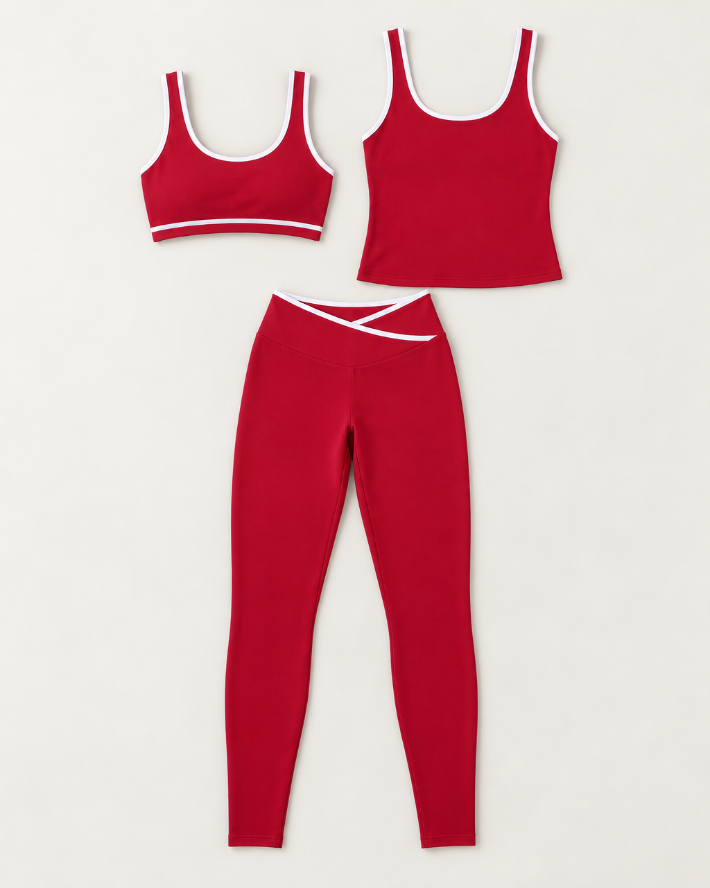 flow-bra-tank-leggings-set-cherry-red flat lay