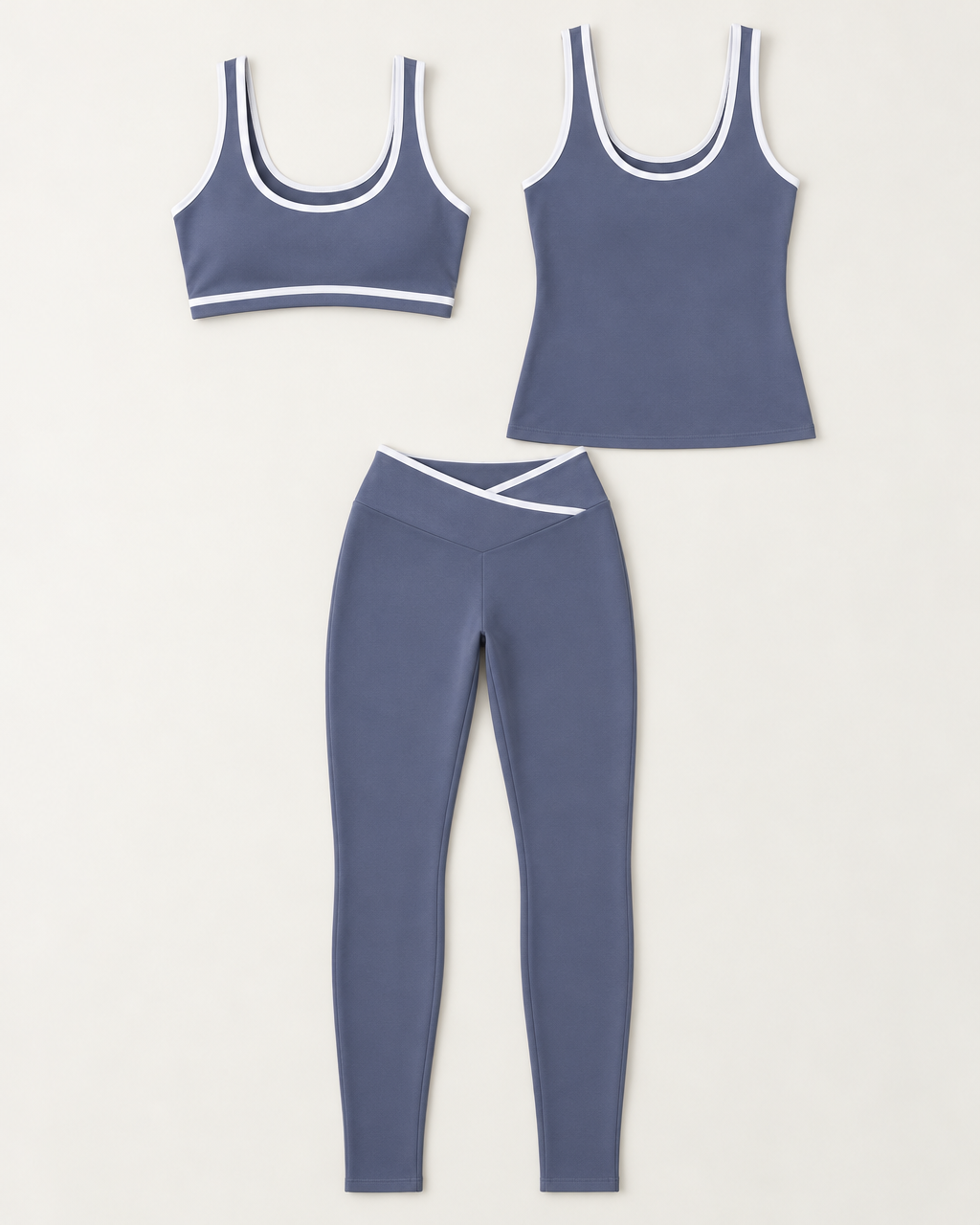 flow-bra-tank-leggings-set-slate-blue flat lay