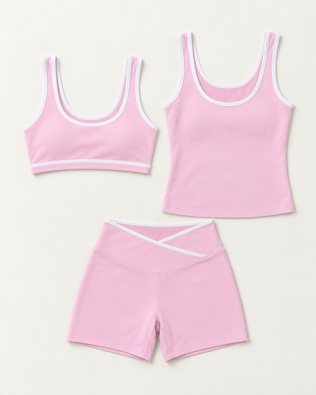 flow-bra-tank-shorts-set-blush-pink flat lay