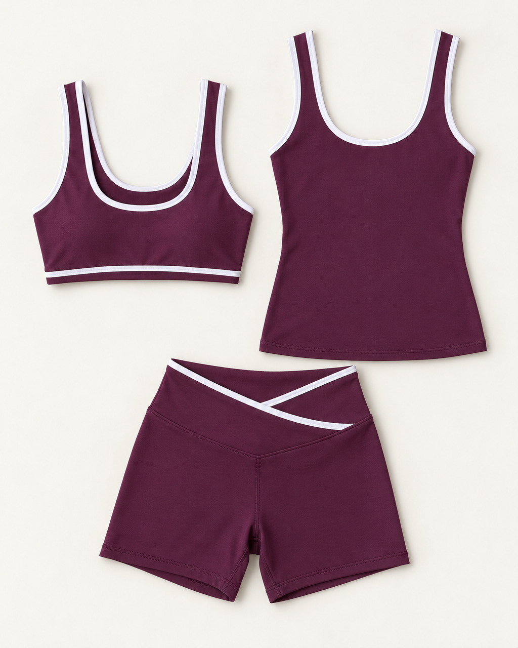 flow-bra-tank-shorts-set-plum flat lay