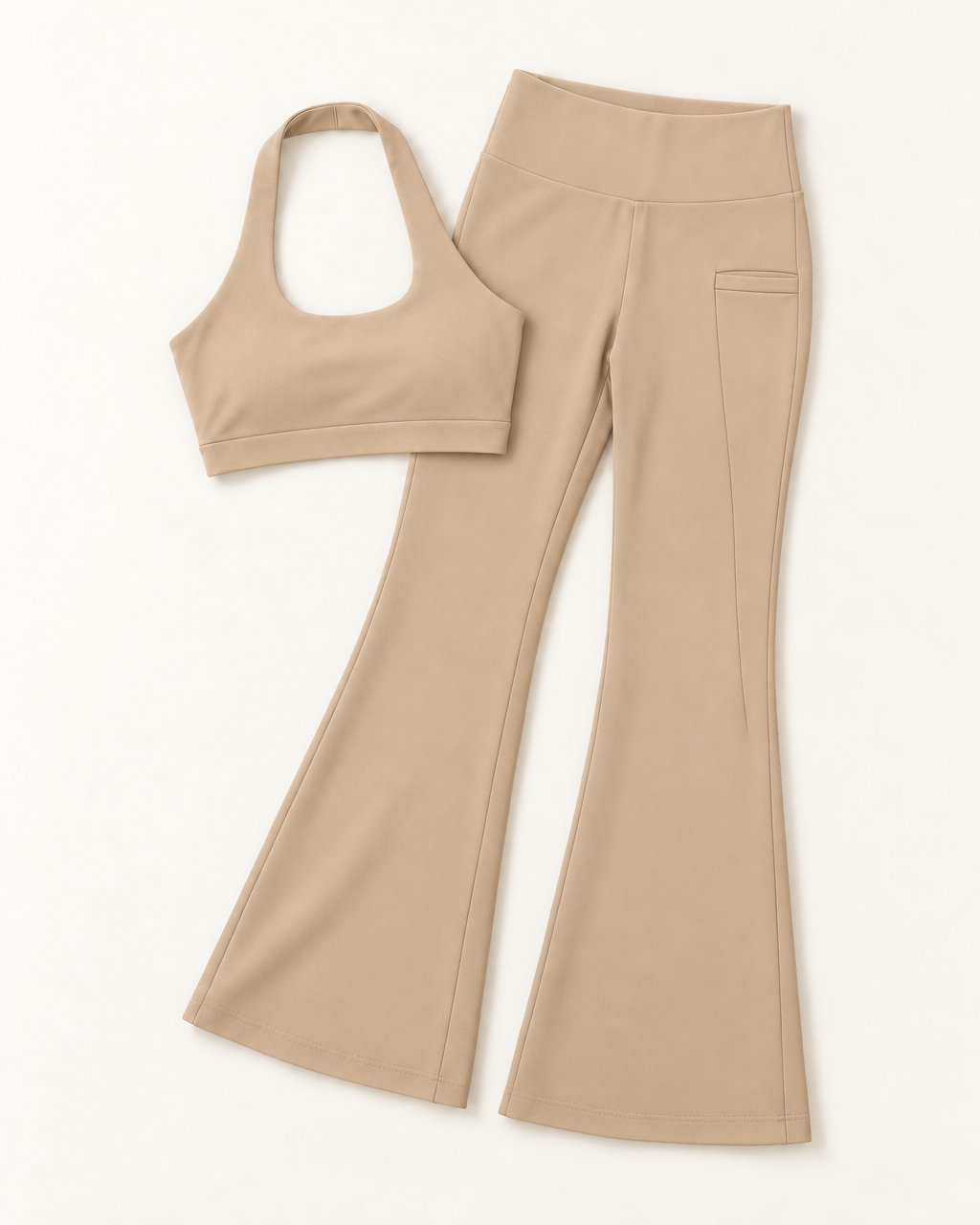 Halter Bra & Flares Set - Tan flat lay