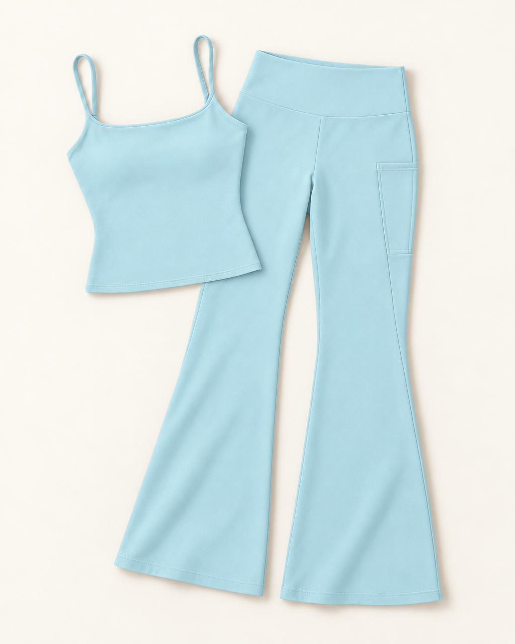 Square Neck Vest & Flares Set - Powder Blue flat lay