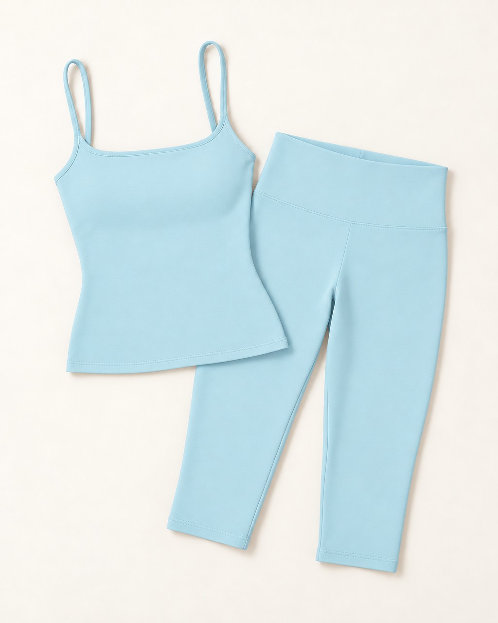 Square Neck Vest & Capris Set - Powder Blue flat lay