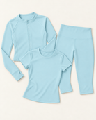 Zip-Up Jacket, Fitted Tee & Capris Set - Powder Blue flat lay