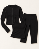 Zip-Up Jacket, Square Neck Vest & Capris Set - Shadow Black flat lay