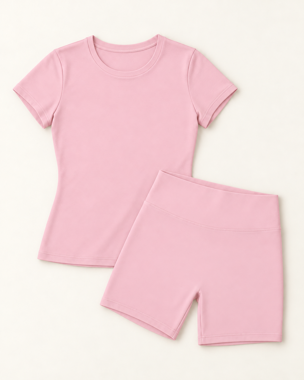 Fitted Tee & Shorts Set - Ballet Pink flat lay