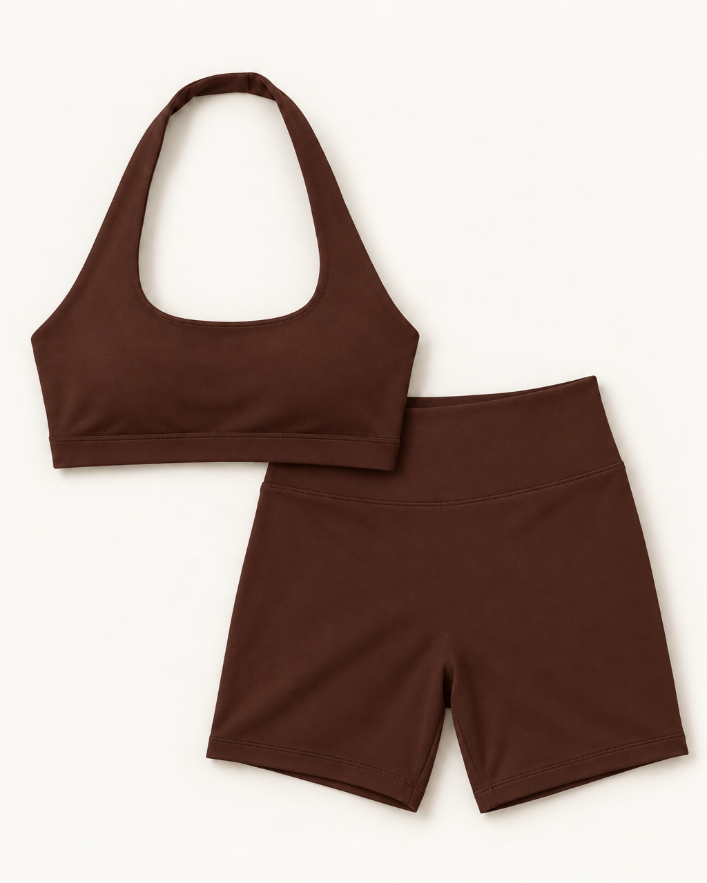 Halter Bra & Shorts Set - Chocolate Brown flat lay