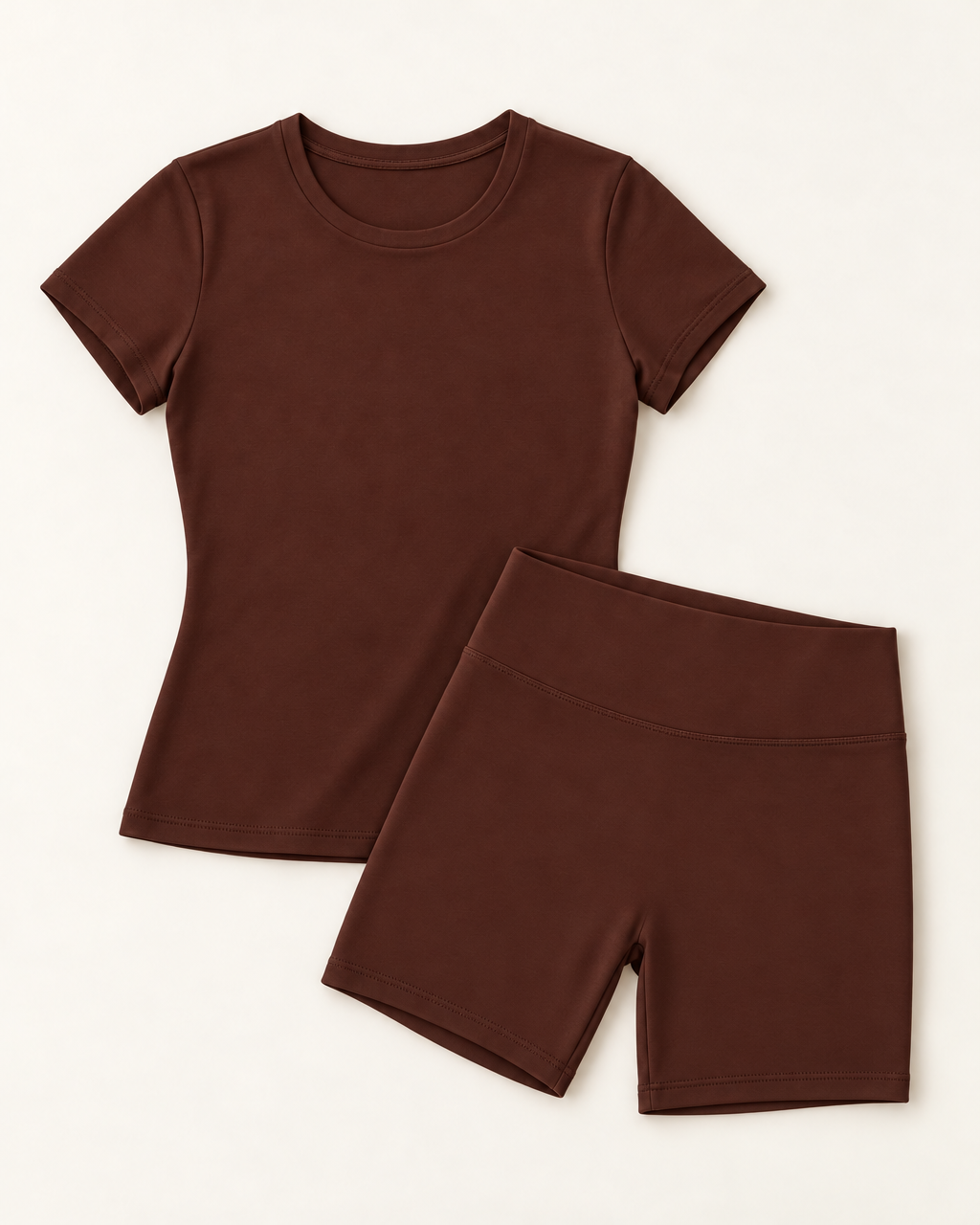 Fitted Tee & Shorts Set - Chocolate Brown flat lay