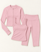 Zip-Up Jacket, Square Neck Vest & Capris Set - Ballet Pink flat lay