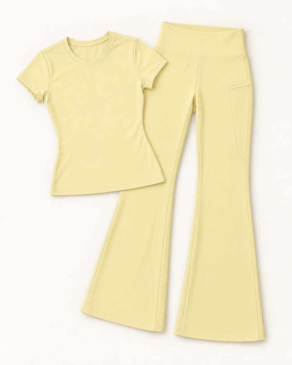 Fitted Tee & Flares Set - Buttercream flat lay