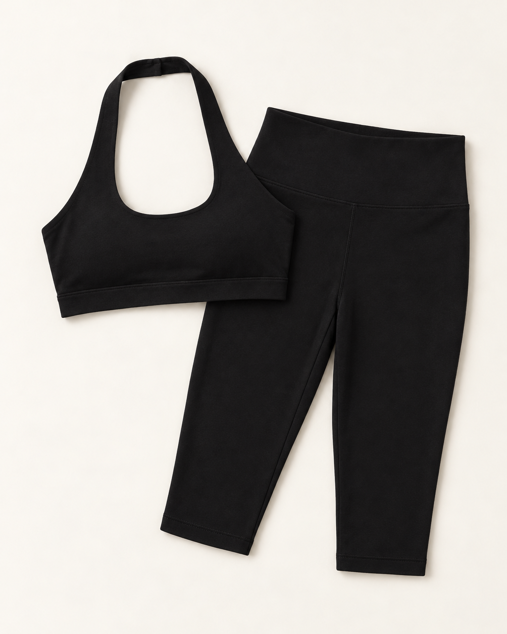 Halter Bra & Capris Set - Shadow Black flat lay