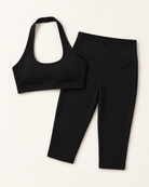 Halter Bra & Capris Set - Shadow Black flat lay