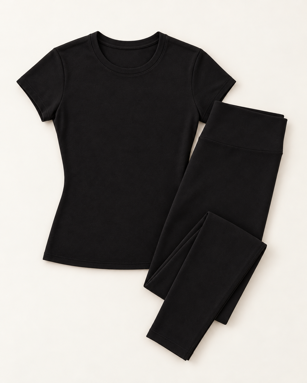 Fitted Tee & Leggings Set - Shadow Black flat lay