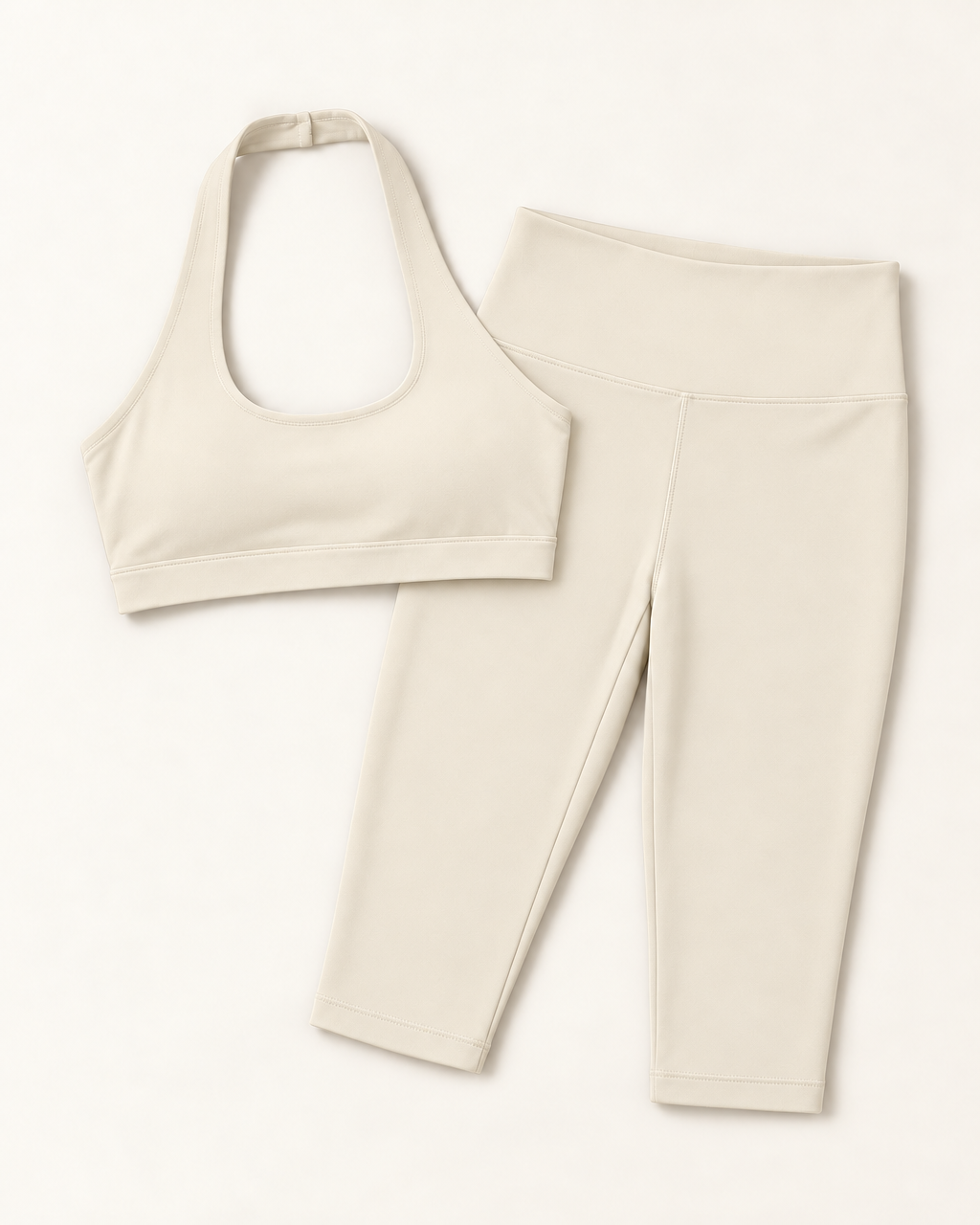 Halter Bra & Capris Set - Ivory White flat lay