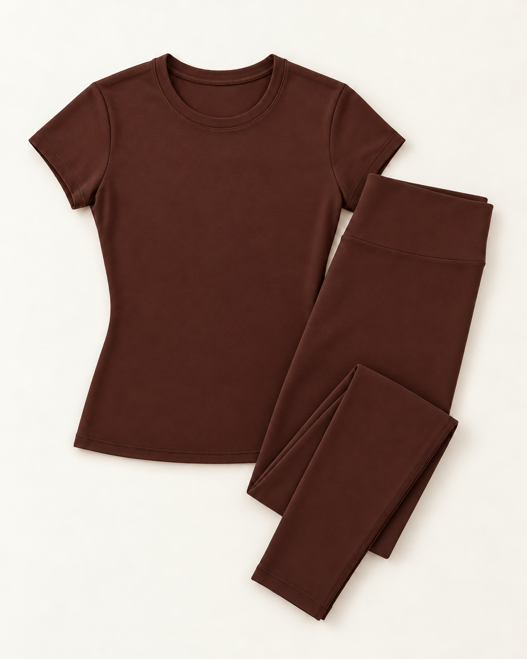 Fitted Tee & Leggings Set - Chocolate Brown flat lay