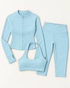 Zip-Up Jacket, Halter Bra & Capris Set - Powder Blue flat lay