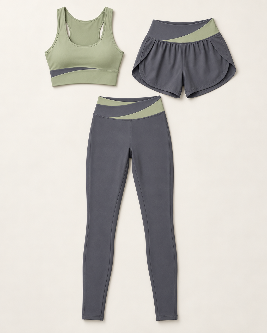 Contour 3-Piece Set Sage Green with Grey flat lay