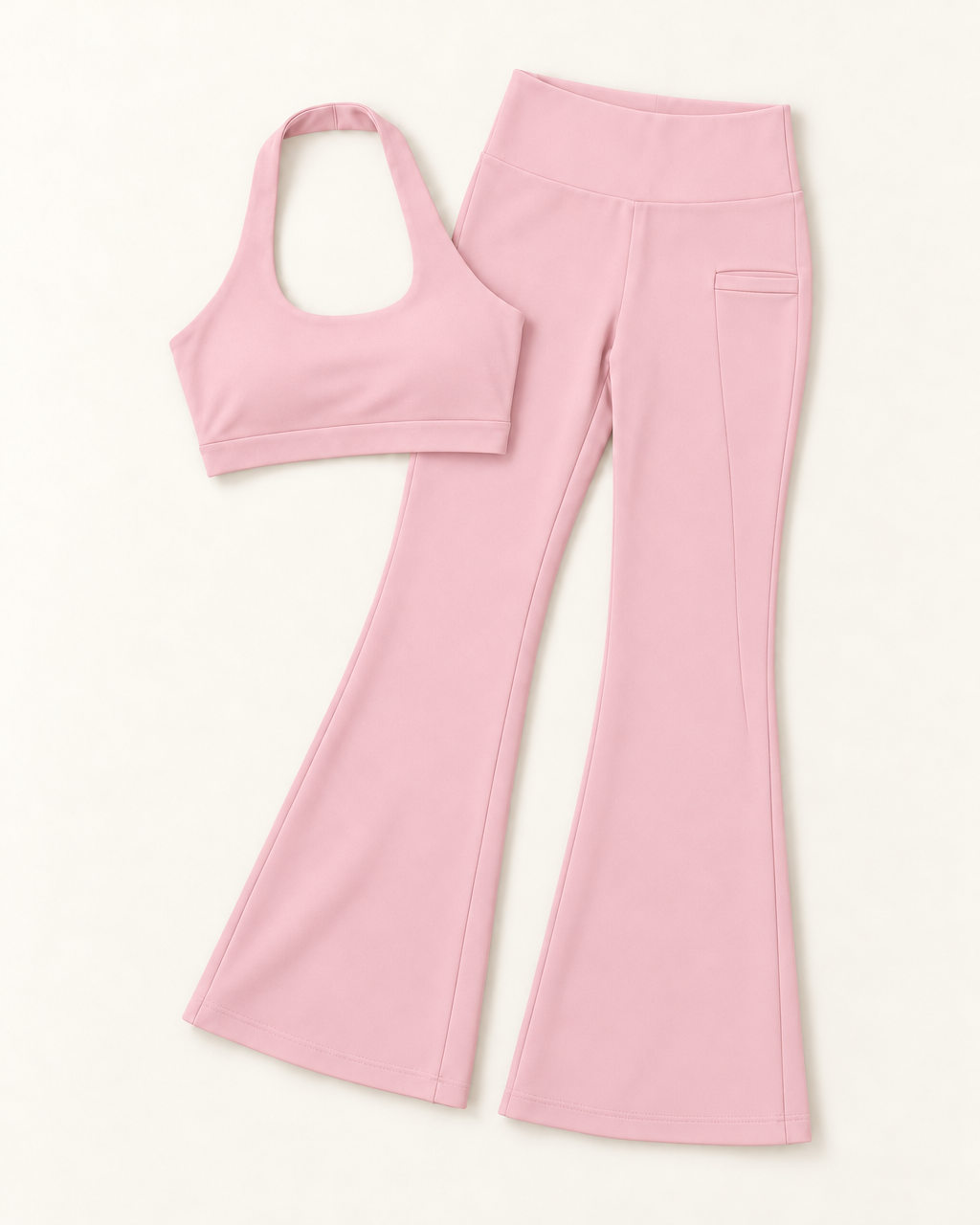 Halter Bra & Flares Set - Ballet Pink flat lay